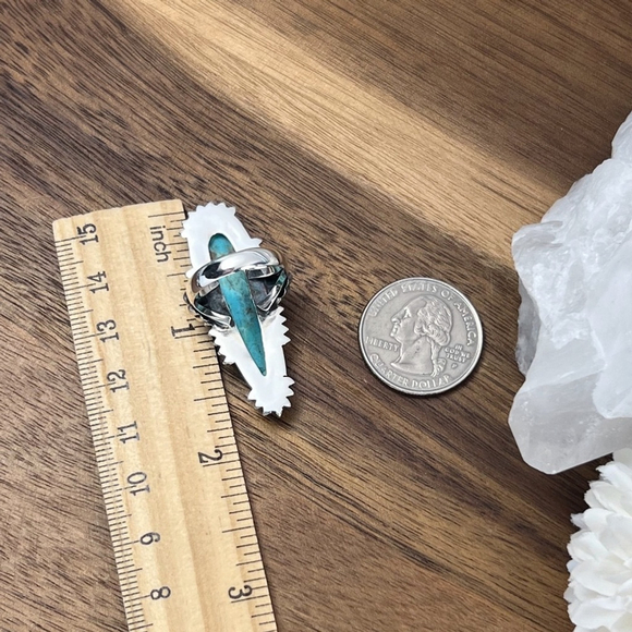 Boho Southwest Sterling Silver 925 Turquoise Ring Size 7 Long Blue Pear New - Picture 11 of 13